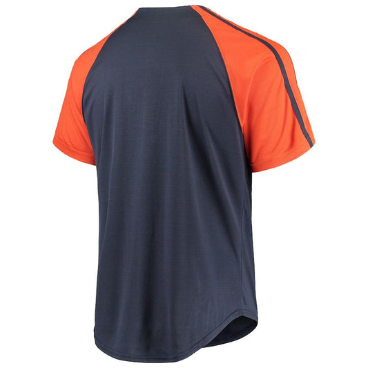 Custom Detroit Tigers Stitches Navy Button-Down Raglan Replica Jersey