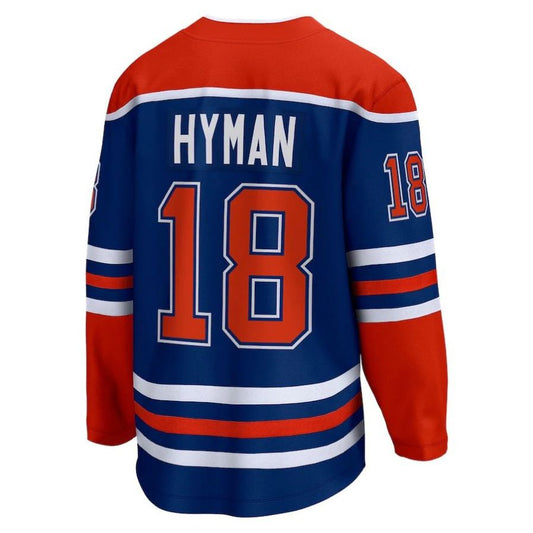 E.Oilers #18 Zach Hyman Fanatics Branded Home Breakaway Player Jersey Royal Stitched American Hockey Jerseys