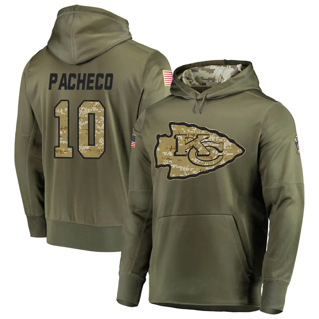 KC.Chiefs #10 Isiah Pacheco Player Salute to Service Limited Olive Hoodies Football Jerseys