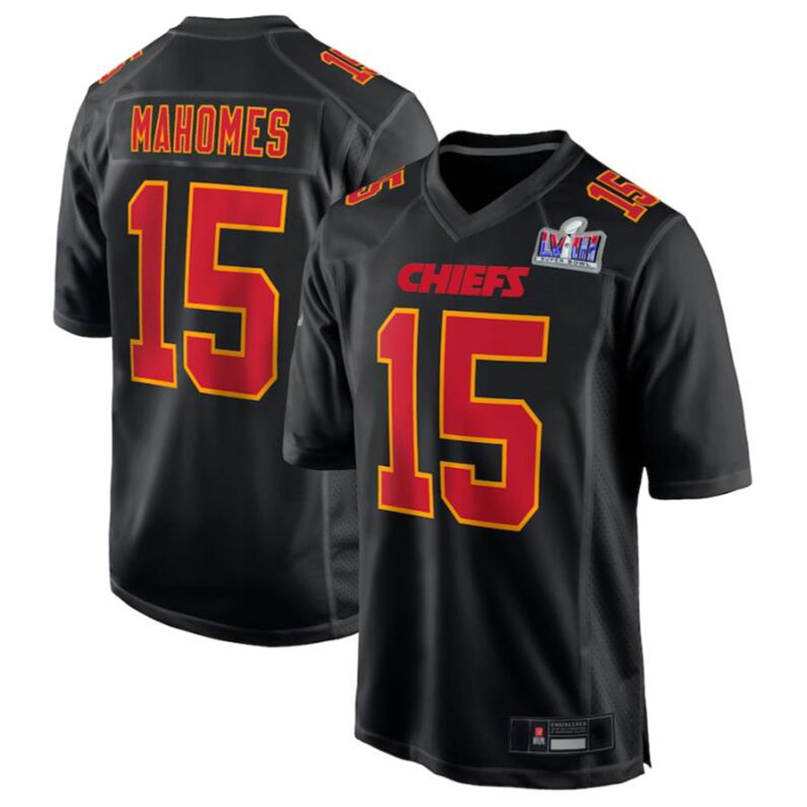 KC.Chiefs #15 Patrick Mahomes Black Super Bowl LVIII Carbon Fashion Game Player Jersey American Stitched Football Jerseys