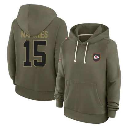 KC.Chiefs #15 Patrick Mahomes Player Olive Salute to Service Hoodies Football Jerseys