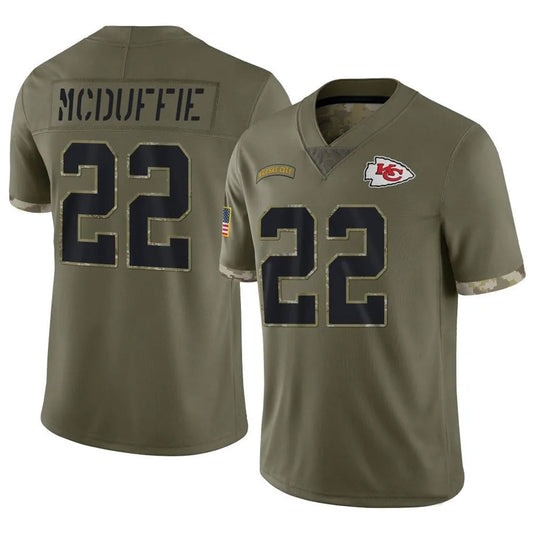 KC.Chiefs #22 Trent McDuffie Player Olive Salute To Service Football Jerseys