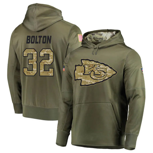 KC.Chiefs #32 Nick Bolton Player Salute to Service Limited Olive Hoodies Football Jerseys