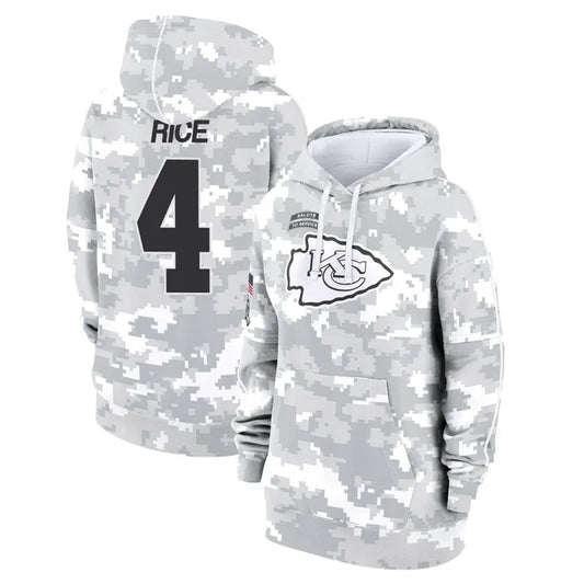 KC.Chiefs #4 Rashee Rice Player Arctic Camo Salute to Service Hoodies Football Jerseys