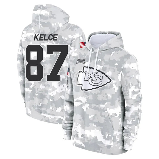 KC.Chiefs #87 Travis Kelce Player Arctic Camo Salute to Service Hoodies Football Jerseys