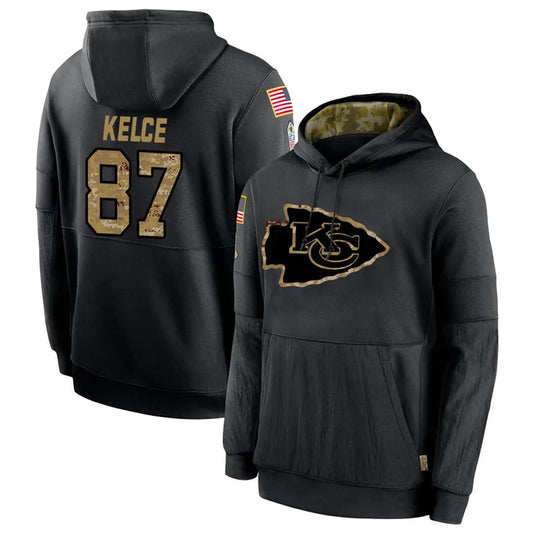 KC.Chiefs #87 Travis Kelce Player Black Salute to Service Hoodies Football Jerseys