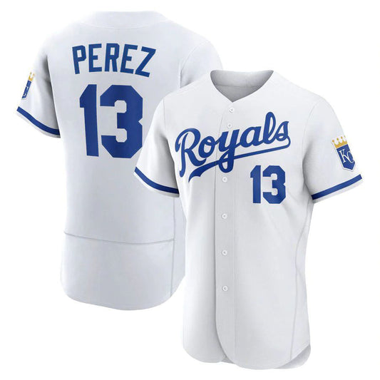 KC.Royals #13 Salvador P¨¦rez Player White Home Elite Baseball Jerseys