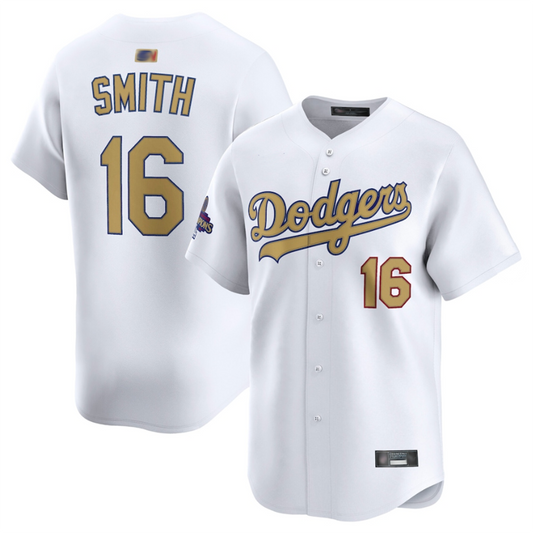 LA.Dodgers #16 Will Smith Player White Gold Collection Limited Baseball Jerseys