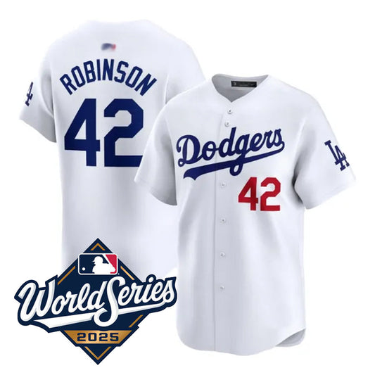 LA.Dodgers #42 Jackie Robinson Player White Home Limited World Series Baseball Jerseys