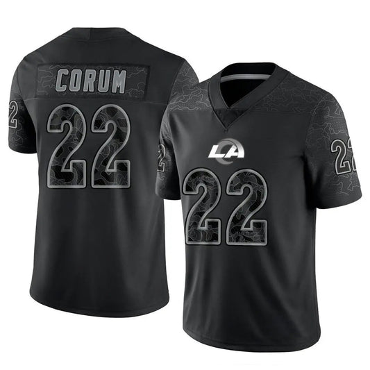 LA.Rams #22 Blake Corum Player Black RFLCTV Limited Football Jerseys