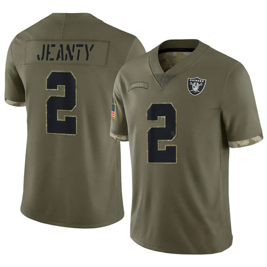 LV.Raiders #2 Ashton Jeanty Player Salute To Service Olive Football Jerseys