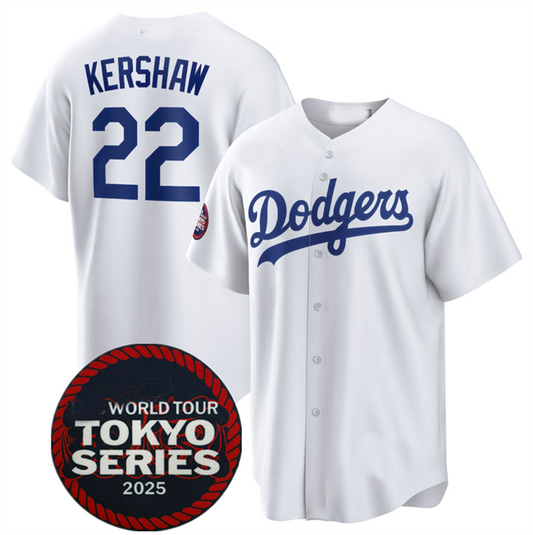 Los Angeles Dodgers #22 Clayton Kershaw White 2025 World Tour Tokyo Series Home Stitched Baseball Jersey