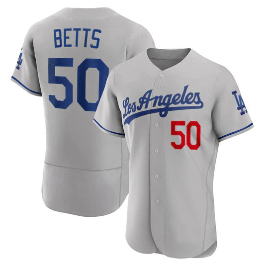 Los Angeles Dodgers # 50 Mookie Betts Gray Away Authentic Player Jersey Baseball Jerseys