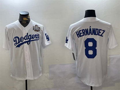 LA.Dodgers #8 Enrique Hern¨¢ndez Player White Gold Collection Limited Baseball Jerseys