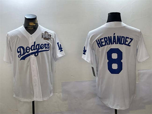 LA.Dodgers #8 Enrique Hern¨¢ndez Player White Gold Collection Limited Baseball Jerseys