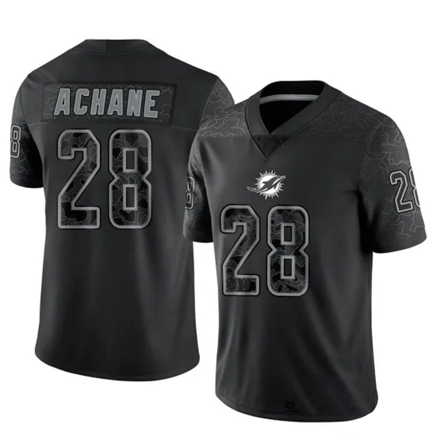 M.Dolphins #28 De¡¯Von Achane Player Black RFLCTV Limited Football Jerseys