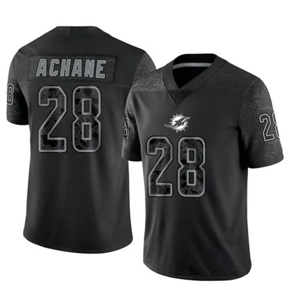 M.Dolphins #28 De¡¯Von Achane Player Black RFLCTV Limited Football Jerseys