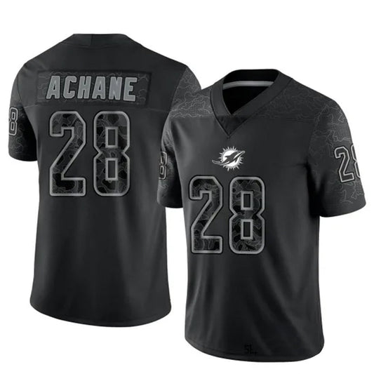 M.Dolphins #28 De¡¯Von Achane Player Black RFLCTV Limited Football Jerseys