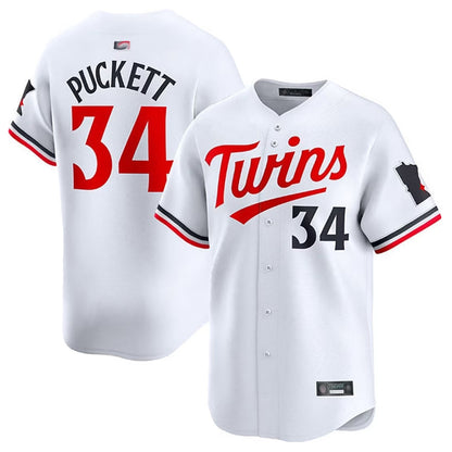 M.Twins #34 Kirby Puckett Player White Home Limited Baseball Jerseys