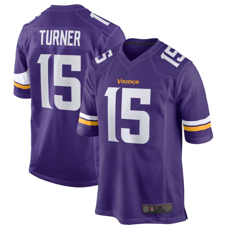 M.Vikings #15 Dallas Turner Purple 2024 Draft First Round Pick Player Game Jersey American Stitched Football Jerseys