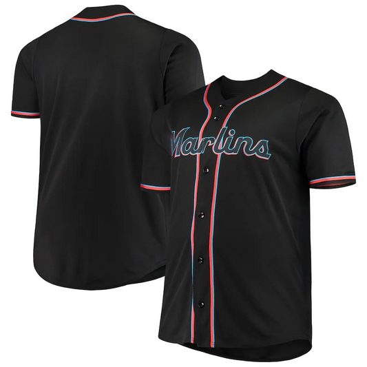 Custom Miami Marlins Majestic Black Big & Tall Alternate Replica Team Baseball Jersey