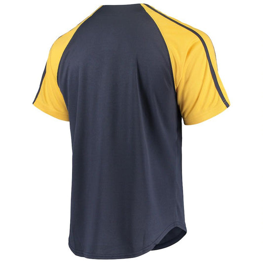 Custom Milwaukee Brewers Stitches Navy Button-Down Raglan Replica Jersey