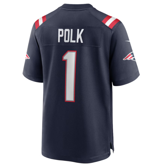 NE.Patriots #1 Ja'Lynn Polk Navy Team Game Jersey Stitched American Football Jerseys