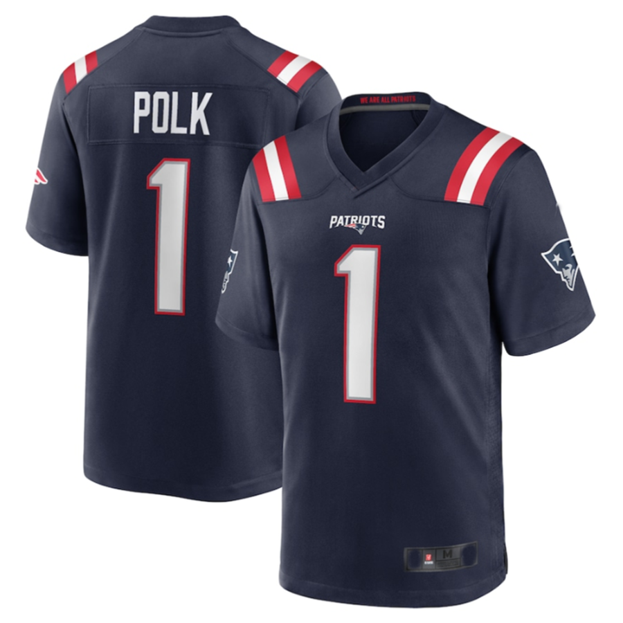 NE.Patriots #1 Ja'Lynn Polk Navy Team Game Jersey Stitched American Football Jerseys