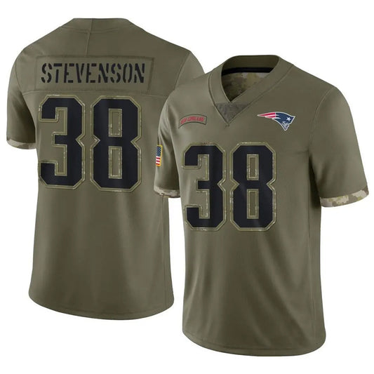 NE.Patriots #38 Rhamondre Stevenson Player Olive Salute To Service Limited Foothball Jerseys
