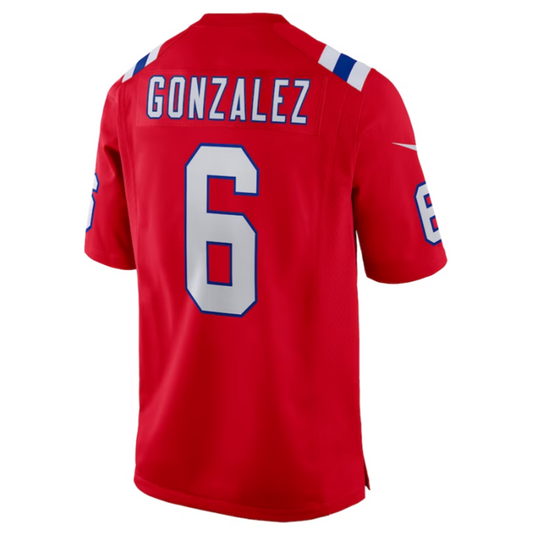 NE.Patriots #6 Christian Gonzalez Red Alternate Team Game Jersey Stitched American Football Jerseys