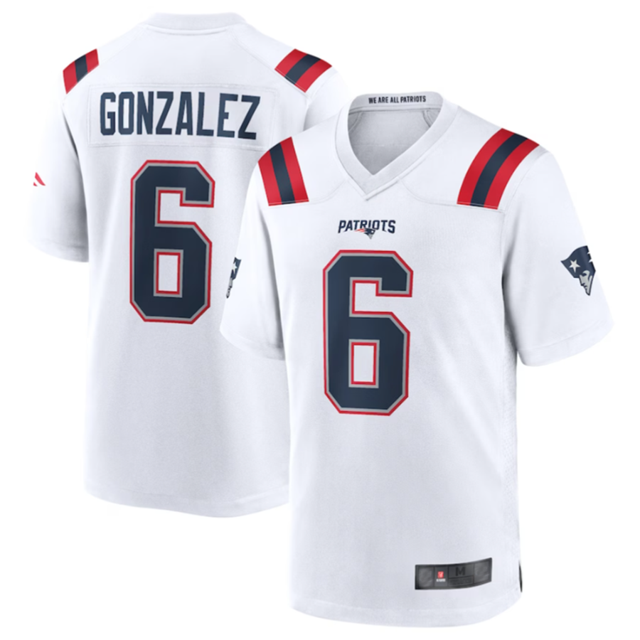 NE.Patriots #6 Christian Gonzalez White Team Game Jersey Stitched American Football Jerseys