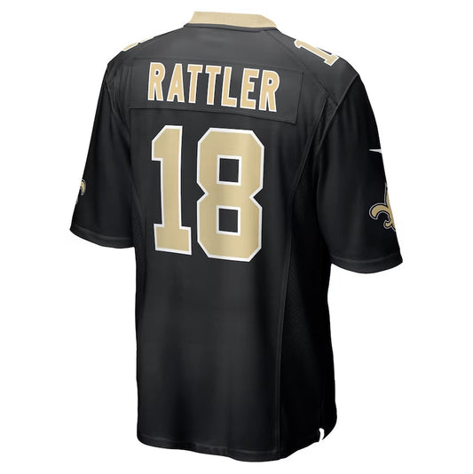 NO.Saints #18 Spencer Rattler Player Black Game Stitched American Football Jersey