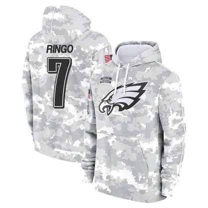 P.Eagles #7 Kelee Ringo Player Military Hoodie Arctic Camo Salute To Service Football Jerseys