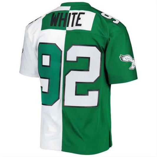 P.Eagles #92 Reggie White 1990 Split Legacy Replica Jersey Kelly Green-White Stitched American Football Jerseys