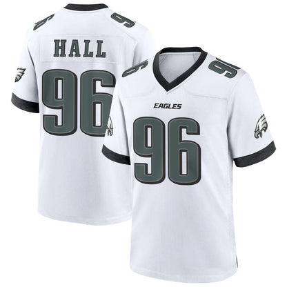 P.Eagles #96 Gabe Hall Player Kelly White Home Game Football Jerseys