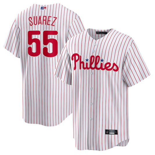 P.Phillies #55 Ranger Su¨¢rez Player White Home Replica Baseball Jerseys