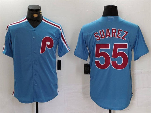P.Phillies #55 Ranger Su¨¢rez Player Game Jersey Blue Cool Base Stitched Baseball Jerseys