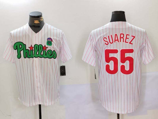 P.Phillies #55 Ranger Su¨¢rez White Green Player Game Jersey Cool Base Stitched Baseball Jerseys