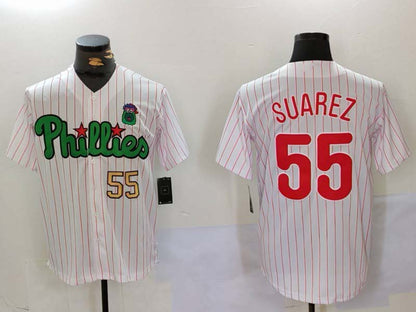 P.Phillies #55 Ranger Su¨¢rez Player White Green Cool Base Stitched Baseball Jerseys