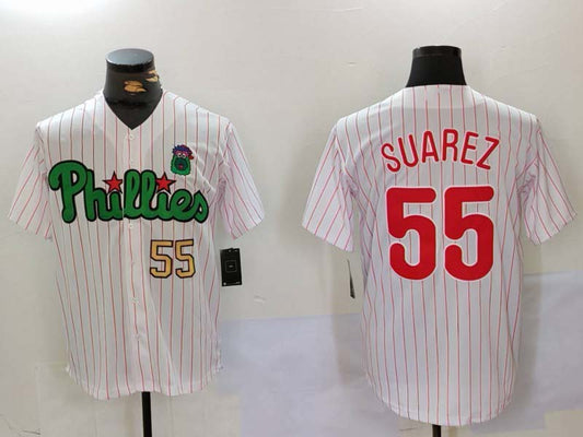 P.Phillies #55 Ranger Su¨¢rez Player White Green Cool Base Stitched Baseball Jerseys