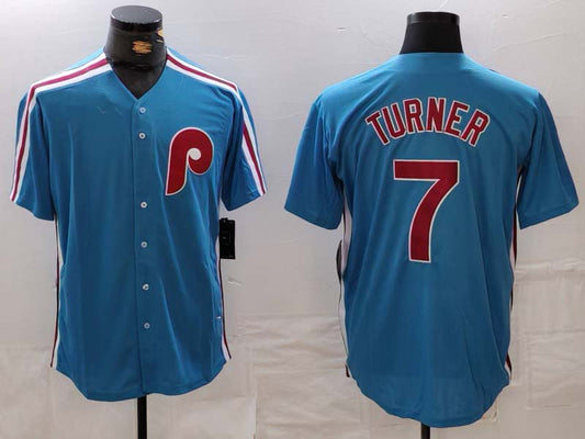 Philadelphia Phillies #7 Trea Turner Player Blue Cooperstown Throwback Cool Base Stitched Baseball Jerseys