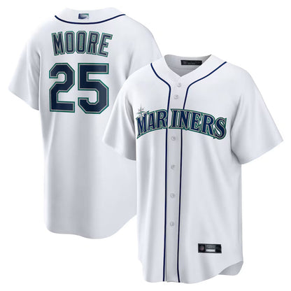 S.Mariners #25 Dylan Moore Player White Home Replica Baseball Jerseys