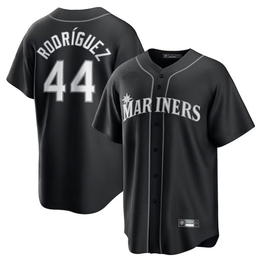 S.Mariners #44 Julio Rodr¨ªguez Player Black Lights Out Replica Baseball Jerseys