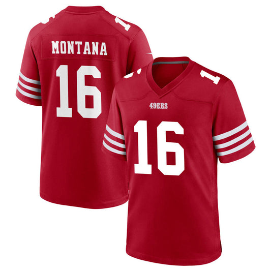 SF.49ers #16 Joe Montana Player Scarlet Home Game Football Jerseys