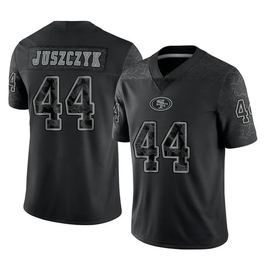 SF.49ers #44 Kyle Juszczyk Player Scarlet Black RFLCTV Limited Football Jerseys