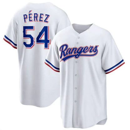 T.Rangers #54 Mart¨ªn P¨¦rez White Home Replica Player Jersey Baseball Jerseys