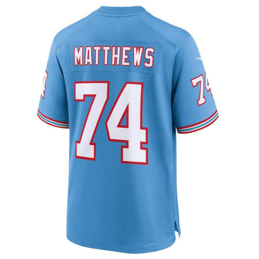 T.Titans #74 Bruce Matthews Light Blue Oilers Throwback Retired Player Game Football Jerseys