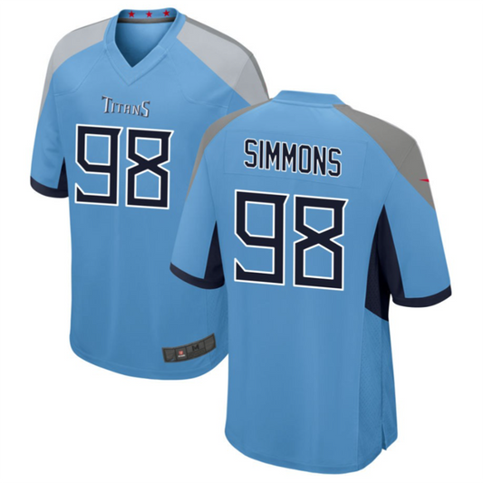 T.Titans #98 Jeffery Simmons Light Blue Player Game Jersey American Stitched Football Jerseys