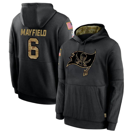 TB.Buccaneers #6 Baker Mayfield Player Black Salute to Service Hoodies Football Jerseys
