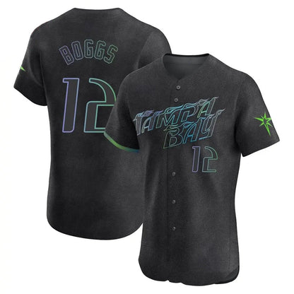 TB. Rays #12 Wade Boggs Player Black Replica Snake Skin City Baseball Jerseys
